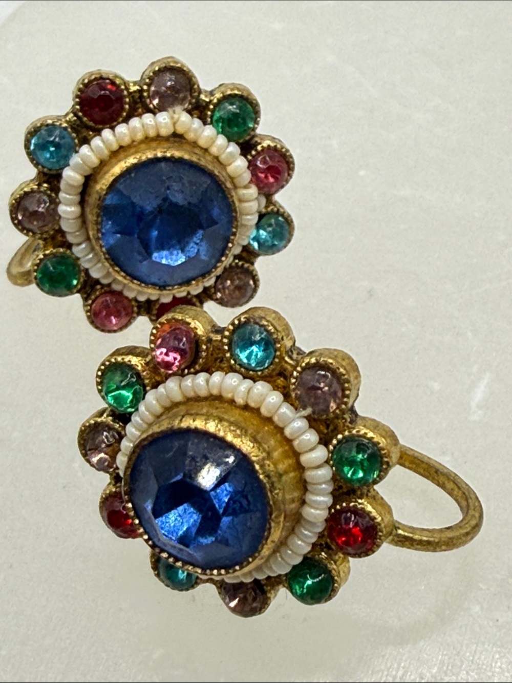 Rare vintage czechslovakia floral Stud Earrings multicolor unique art deco ⭐️